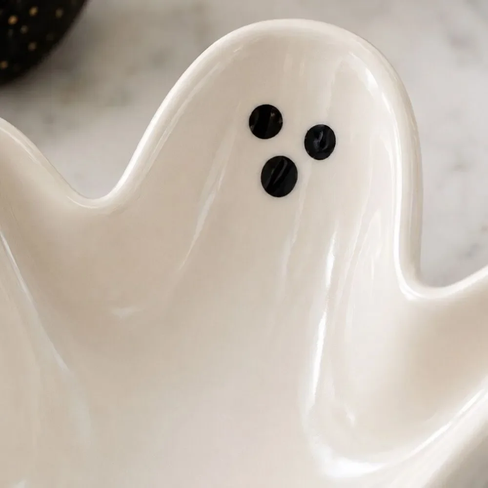 Pottery Barn Ghost Stoneware Appetizer Candy Trinket Dish Halloween NWT White